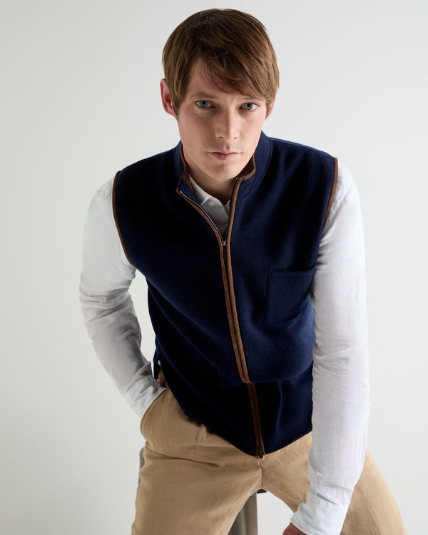 N.Peal Men's Shaftesbury Cashmere Gilet Deep French Blue