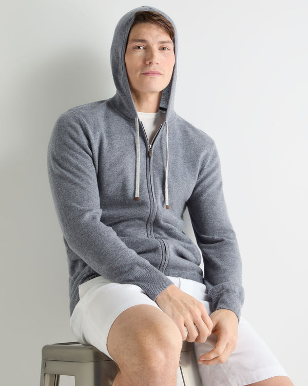 N.Peal Men's Ladbroke Cashmere Hoodie Ash Grey