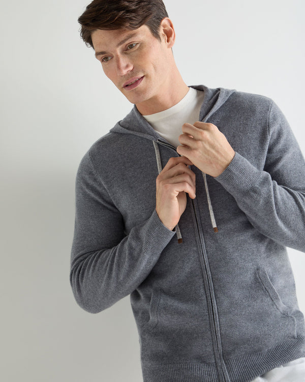 N.Peal Men's Ladbroke Cashmere Hoodie Ash Grey