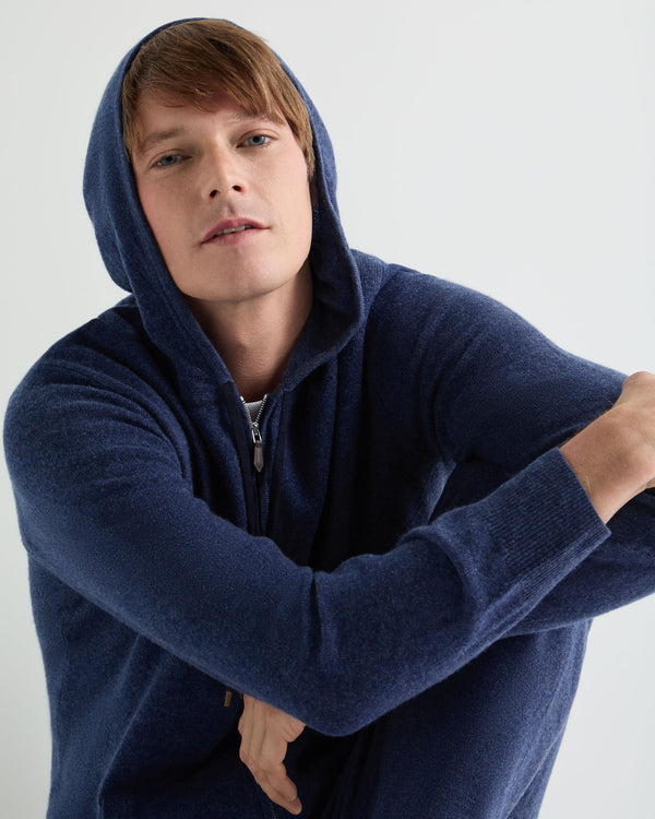 N.Peal Men's Ladbroke Cashmere Hoodie Bright Denim Blue