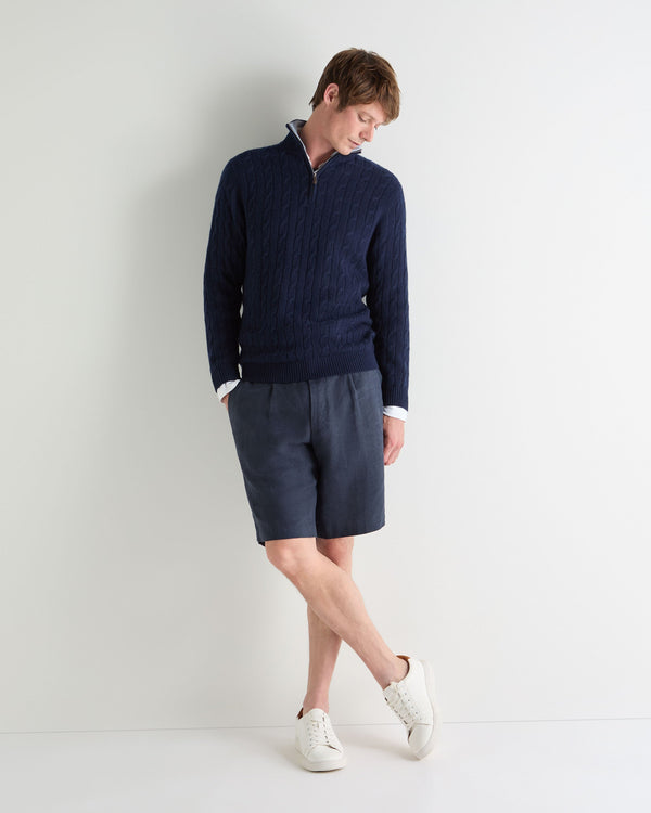 N.Peal Men's Albemarle Cable Half Zip Cashmere Jumper Deep French Blue