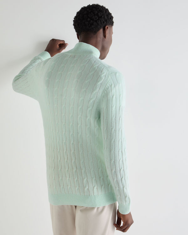 N.Peal Men's Albemarle Cable Half Zip Cashmere Jumper Mint Green