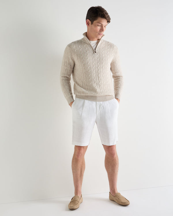 N.Peal Men's Albemarle Cable Half Zip Cashmere Jumper Sand Brown