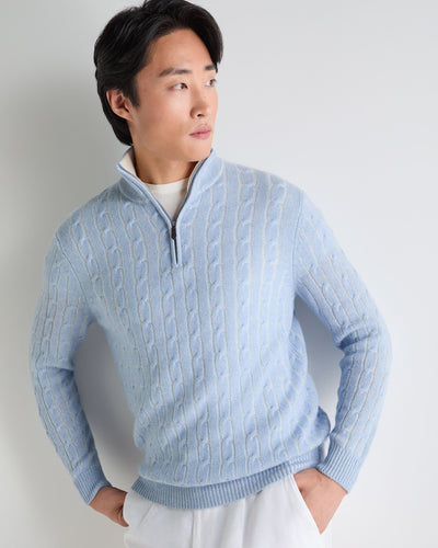 N.Peal Men's Albemarle Cable Half Zip Cashmere Jumper Sea Mist Blue