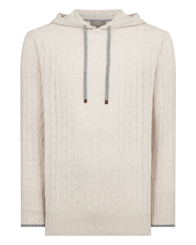 N.Peal Men's Fitzrovia Cable Cashmere Hoodie Pebble Grey