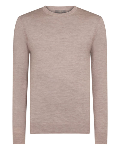 N.Peal Men's Covent Fine Gauge Cashmere Round Neck Jumper Soft Taupe Brown