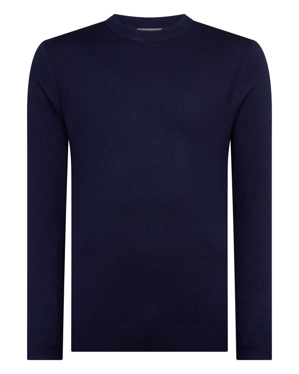 N.Peal Men's Covent Fine Gauge Cashmere Round Neck Jumper Summer Navy Blue