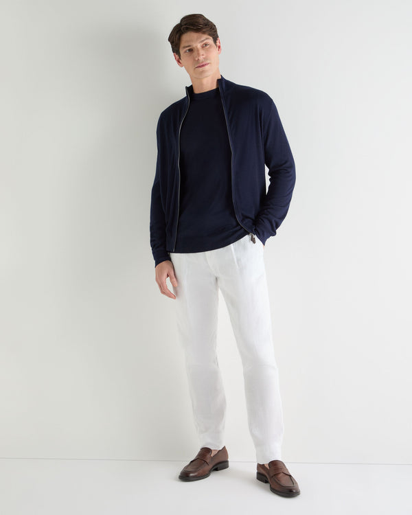 N.Peal Men's Covent Fine Gauge Cashmere Round Neck Jumper Summer Navy Blue