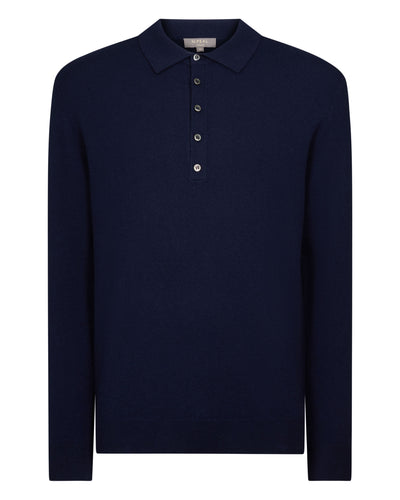 N.Peal Men's Greenwich Cashmere Polo Shirt Deep French Blue