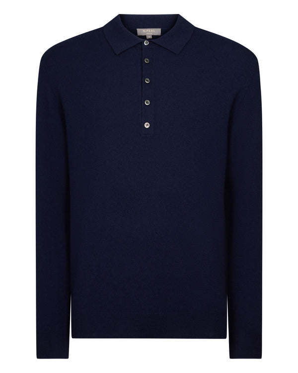 N.Peal Men's Greenwich Cashmere Polo Shirt Deep French Blue