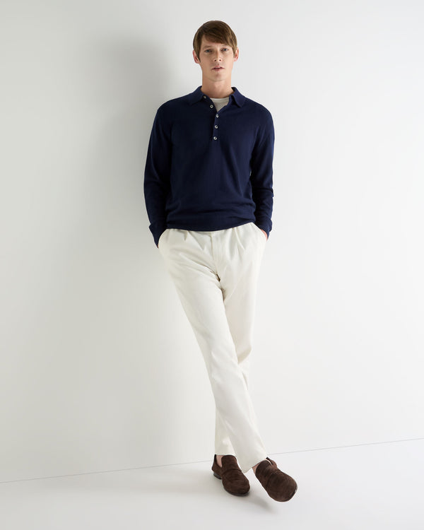 N.Peal Men's Greenwich Cashmere Polo Shirt Deep French Blue