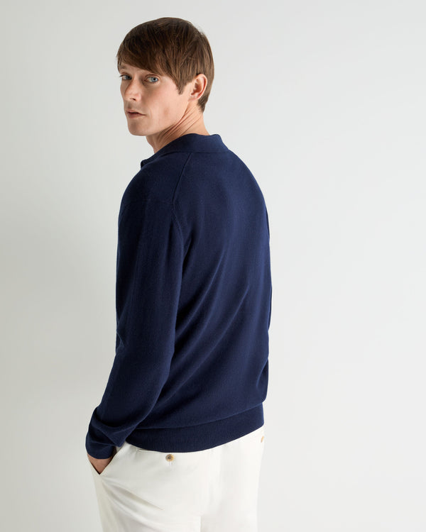 N.Peal Men's Greenwich Cashmere Polo Shirt Deep French Blue