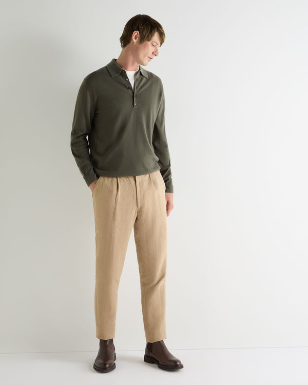 N.Peal Men's Greenwich Cashmere Polo Shirt Olive Green