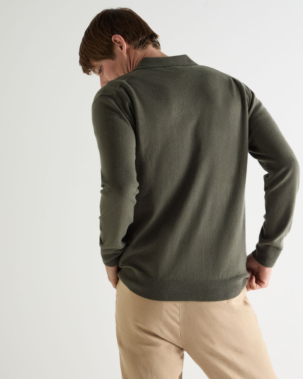 N.Peal Men's Greenwich Cashmere Polo Shirt Olive Green