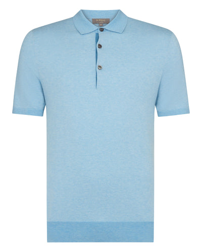 N.Peal Men's Polzeath Cotton Cashmere Polo T-Shirt Cornflower Blue