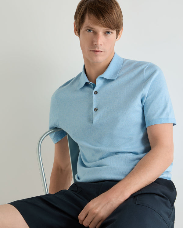 N.Peal Men's Polzeath Cotton Cashmere Polo T-Shirt Cornflower Blue