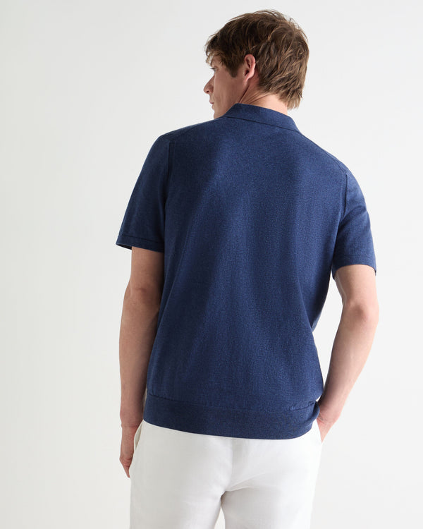 N.Peal Men's Polzeath Cotton Cashmere Polo T-Shirt Dark Denim Blue