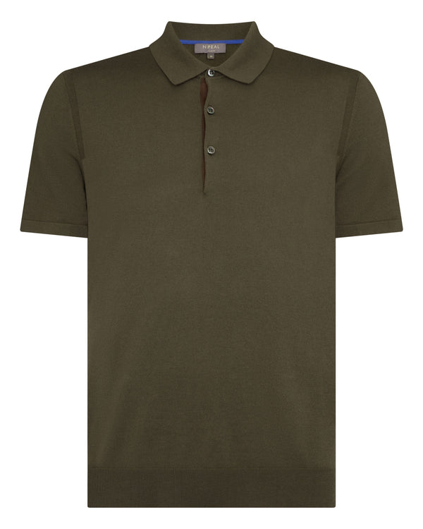 N.Peal Men's Polzeath Cotton Cashmere Polo T-Shirt Khaki Green