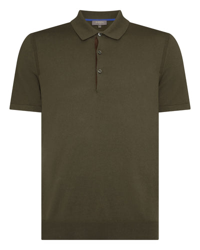 N.Peal Men's Polzeath Cotton Cashmere Polo T-Shirt Khaki Green