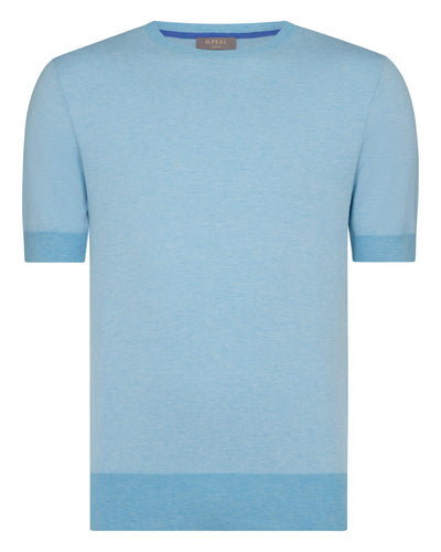 N.Peal Men's Newquay Cotton Cashmere T-Shirt Cornflower Blue
