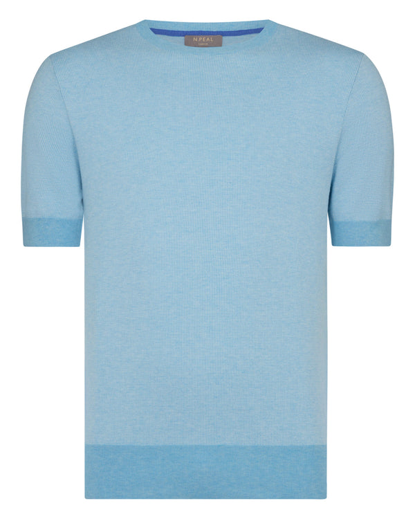 N.Peal Men's Newquay Cotton Cashmere T-Shirt Cornflower Blue