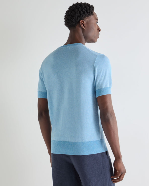 N.Peal Men's Newquay Cotton Cashmere T-Shirt Cornflower Blue