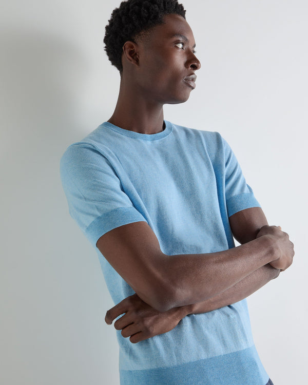 N.Peal Men's Newquay Cotton Cashmere T-Shirt Cornflower Blue