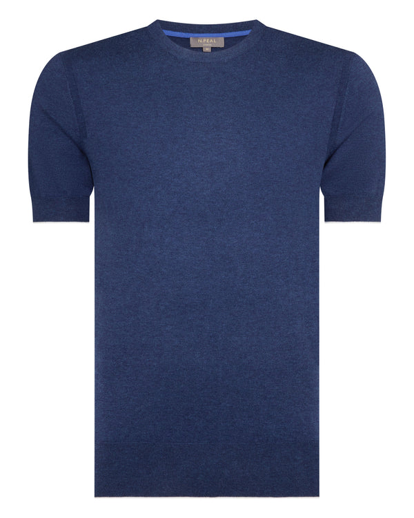 N.Peal Men's Newquay Cotton Cashmere T-Shirt Dark Denim Blue
