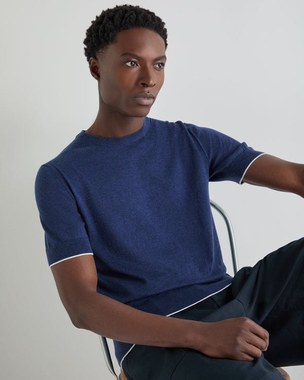 N.Peal Men's Newquay Cotton Cashmere T-Shirt Dark Denim Blue