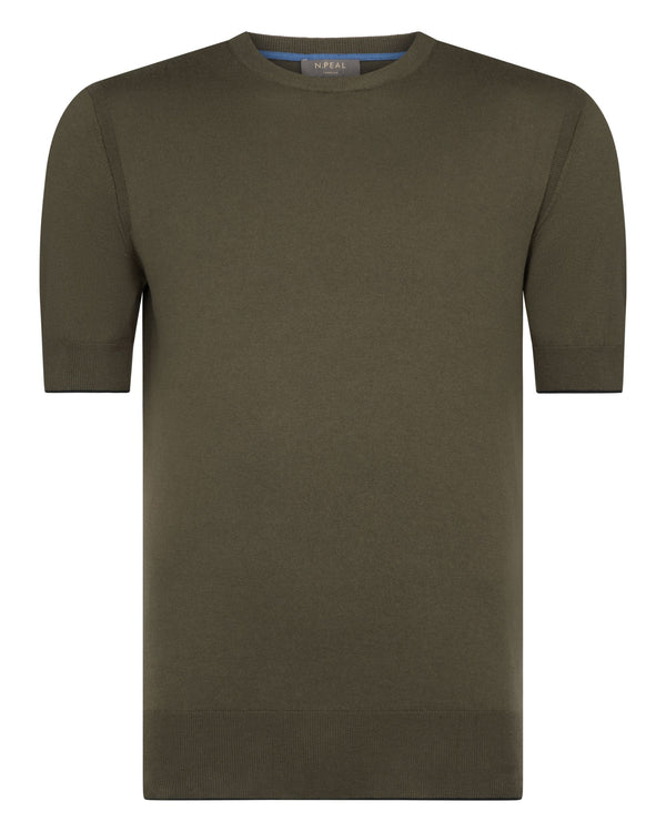 N.Peal Men's Newquay Cotton Cashmere T-Shirt Khaki Green