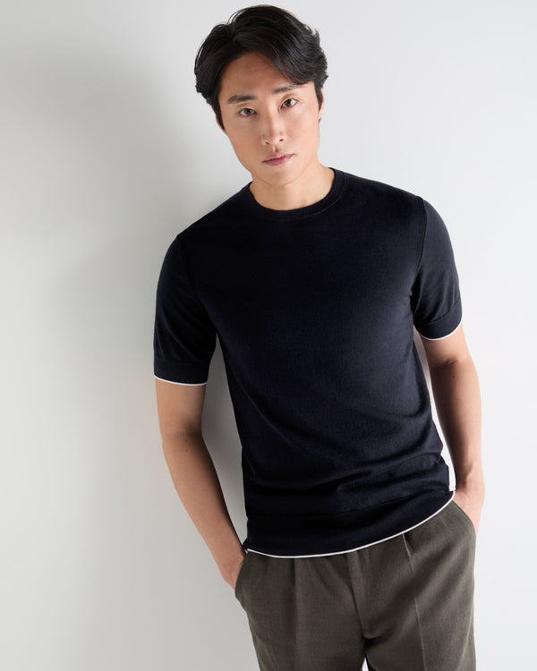 N.Peal Men's Newquay Cotton Cashmere T-Shirt Navy Blue