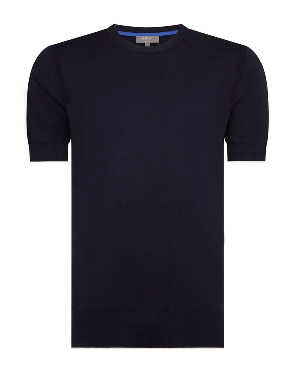 N.Peal Men's Newquay Cotton Cashmere T-Shirt Navy Blue