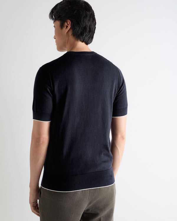 N.Peal Men's Newquay Cotton Cashmere T-Shirt Navy Blue