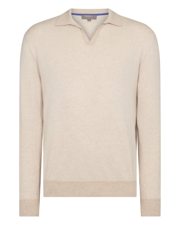 N.Peal Men's Padstow Cotton Cashmere Polo Shirt Sandstone Brown