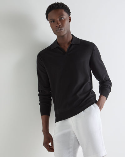 N.Peal Men's Padstow Cotton Cashmere Polo Shirt Black