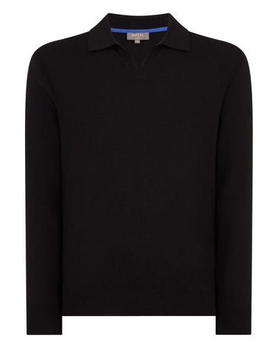 N.Peal Men's Padstow Cotton Cashmere Polo Shirt Black