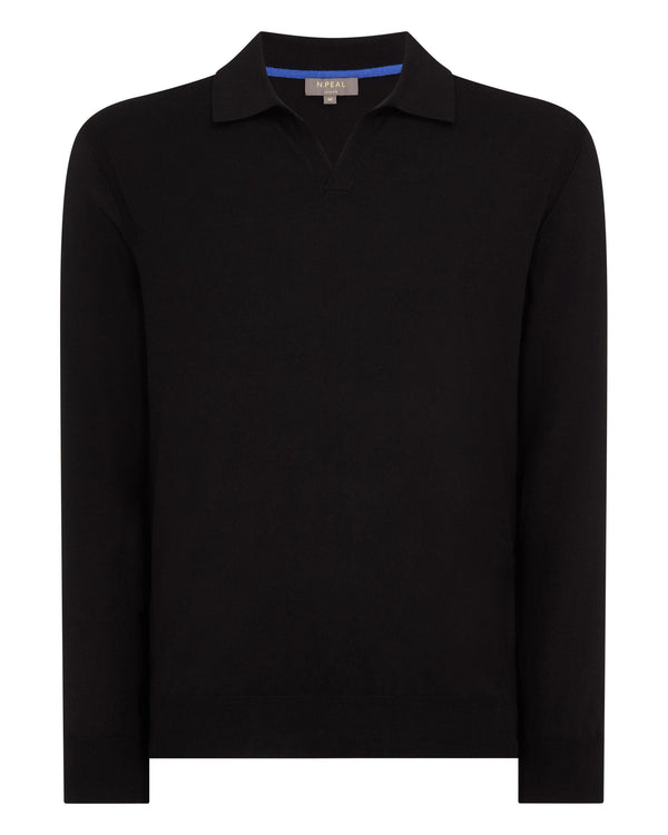 N.Peal Men's Padstow Cotton Cashmere Polo Shirt Black