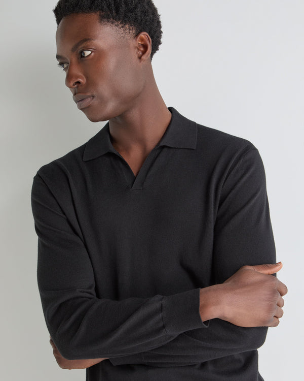 N.Peal Men's Padstow Cotton Cashmere Polo Shirt Black