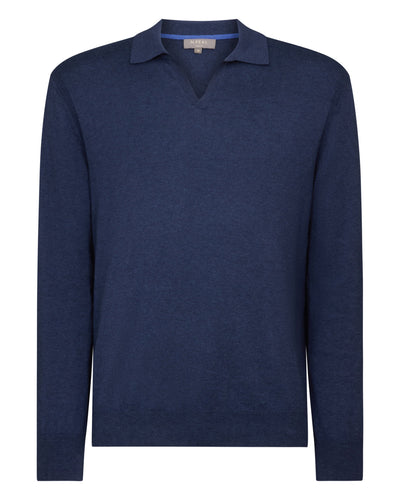 Men's Padstow Cotton Cashmere Polo Shirt Dark Denim Blue