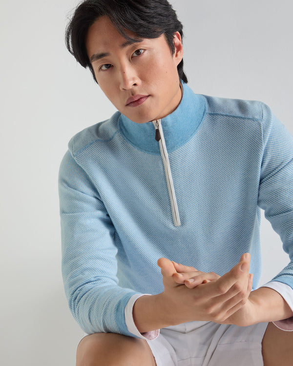 N.Peal Men's Salcombe Jacquard Half Zip Cotton Cashmere Jumper Cornflower Blue