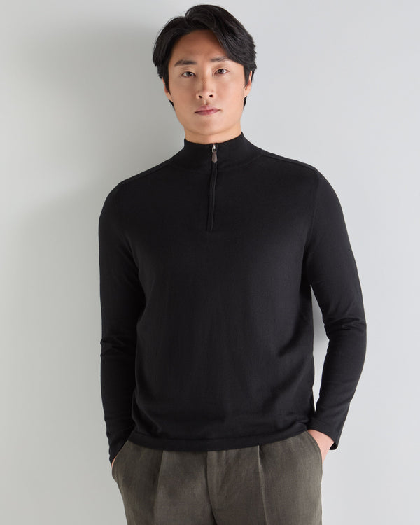 N.Peal Men's Salcombe Half Zip Cotton Cashmere Jumper Black