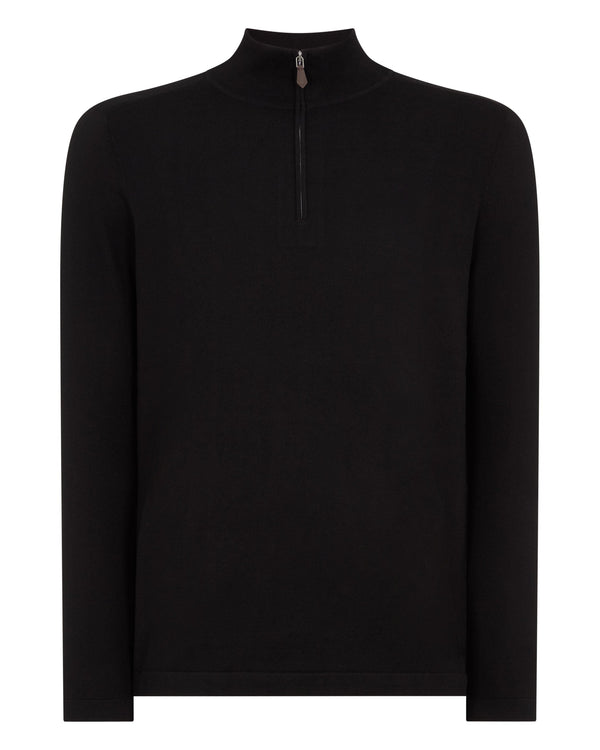 N.Peal Men's Salcombe Half Zip Cotton Cashmere Jumper Black