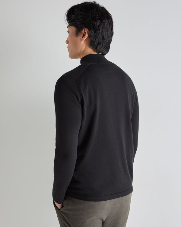 N.Peal Men's Salcombe Half Zip Cotton Cashmere Jumper Black