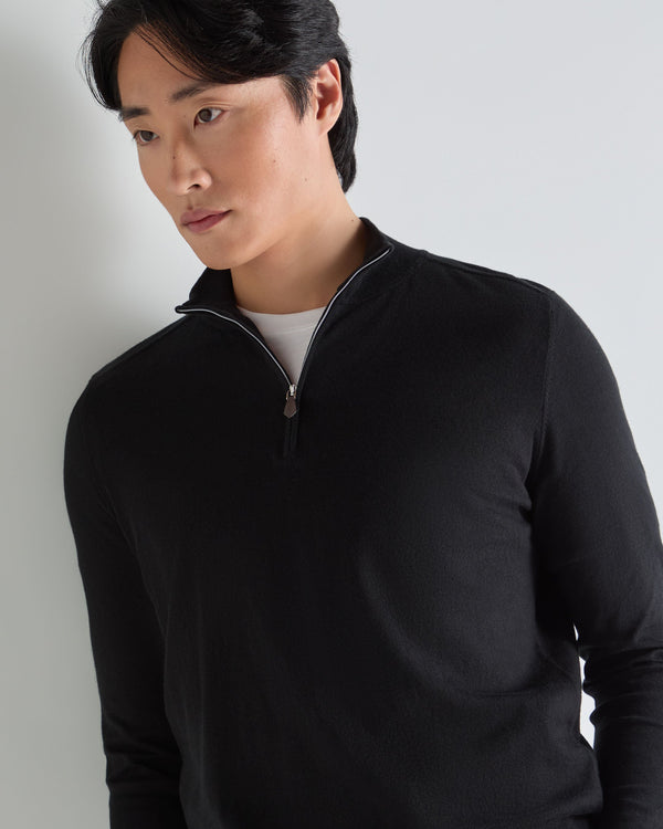 N.Peal Men's Salcombe Half Zip Cotton Cashmere Jumper Black