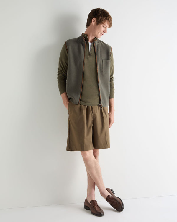 N.Peal Men's Salcombe Half Zip Cotton Cashmere Jumper Khaki Green