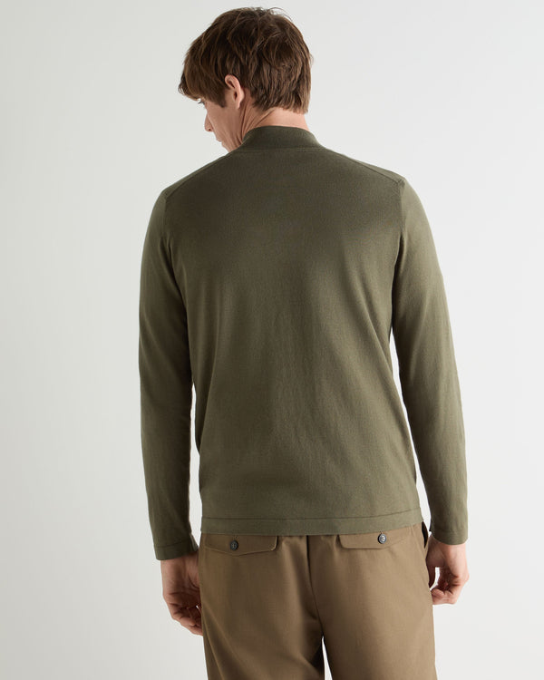 N.Peal Men's Salcombe Half Zip Cotton Cashmere Jumper Khaki Green