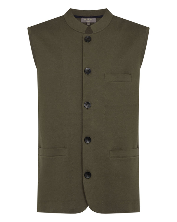 N.Peal Men's Penzance Cotton Cashmere Gilet Khaki Green