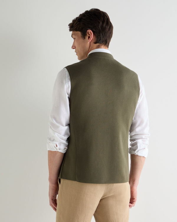 N.Peal Men's Penzance Cotton Cashmere Gilet Khaki Green