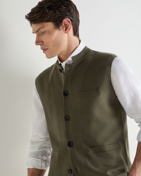 N.Peal Men's Penzance Cotton Cashmere Gilet Khaki Green