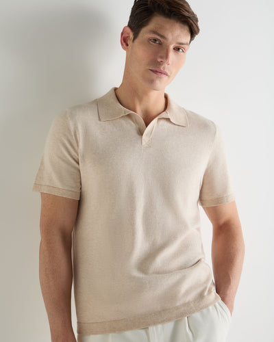 N.Peal Men's Polo Cotton Cashmere T-Shirt Sandstone Brown